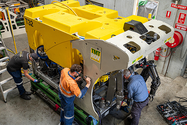 Engineers working on the Typhoon Mk4 Remotely Operated Vehicle (ROV)