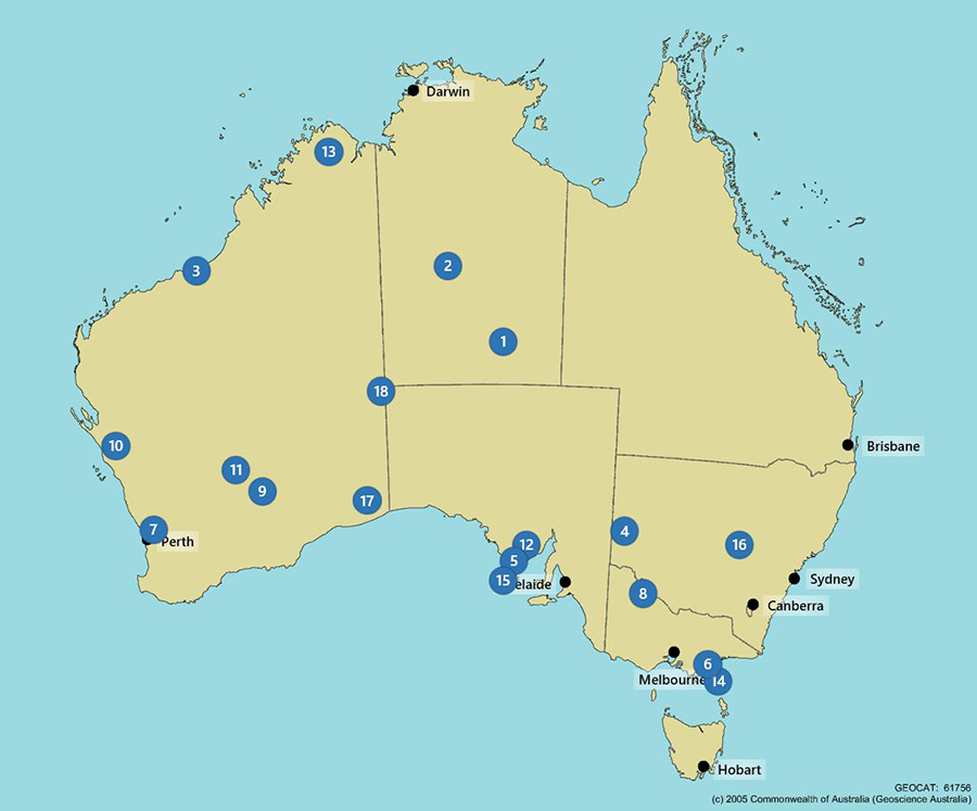 Map of Australia showing location of Major Projects